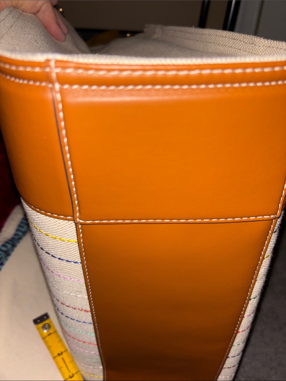 Tory Burch Cream Canvas Tote with Multicolor Logo and Stripes - Picture 7 of 8